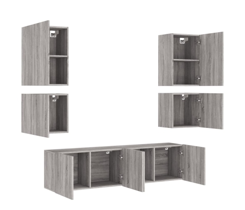 Muebles de TV de pared 6 pzas madera de ingeniería gris Sonoma