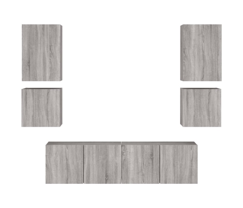 Muebles de TV de pared 6 pzas madera de ingeniería gris Sonoma