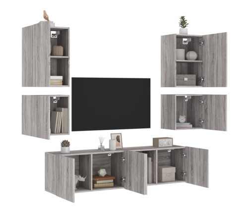 Muebles de TV de pared 6 pzas madera de ingeniería gris Sonoma