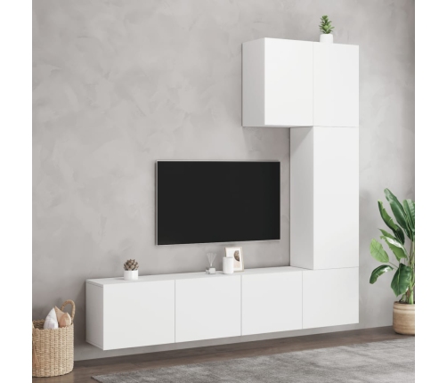 Muebles de TV de pared 5 piezas madera de ingeniería blanco