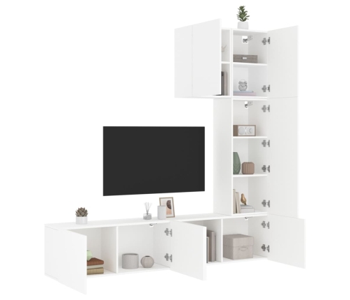 Muebles de TV de pared 5 piezas madera de ingeniería blanco