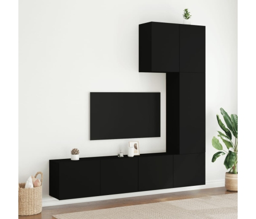 Muebles de TV de pared 5 piezas madera de ingeniería negro