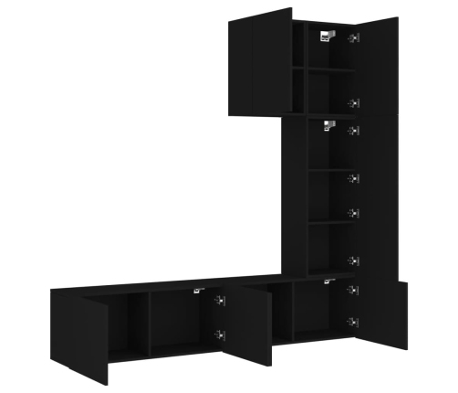 Muebles de TV de pared 5 piezas madera de ingeniería negro