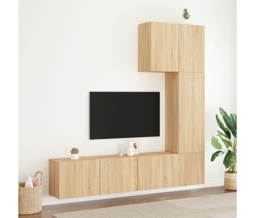 Muebles de TV de pared 5 pzas madera de ingeniería roble Sonoma