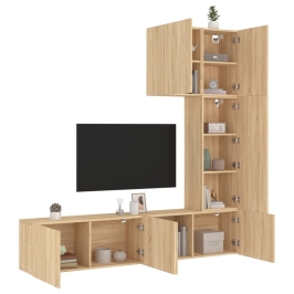 Muebles de TV de pared 5 pzas madera de ingeniería roble Sonoma