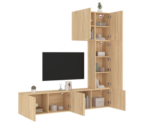 Muebles de TV de pared 5 pzas madera de ingeniería roble Sonoma