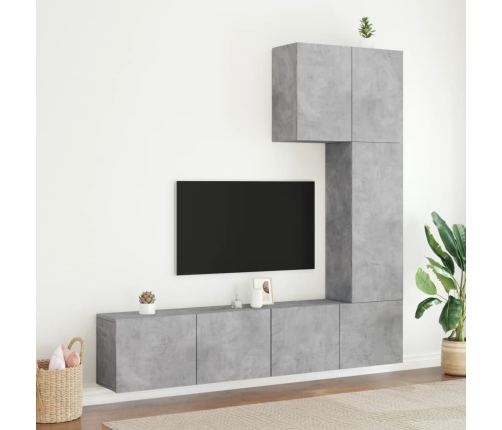 Muebles de TV de pared 5 pzas madera ingeniería gris hormigón