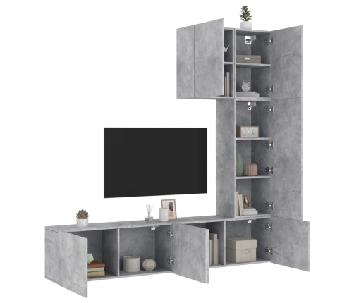 Muebles de TV de pared 5 pzas madera ingeniería gris hormigón