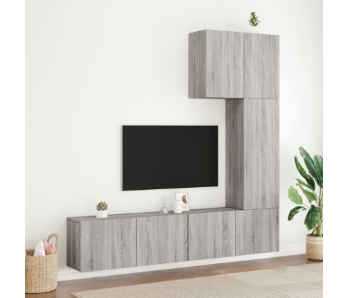 Muebles de TV de pared 5 pzas madera de ingeniería gris Sonoma