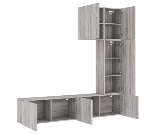 Muebles de TV de pared 5 pzas madera de ingeniería gris Sonoma