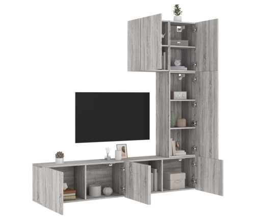 Muebles de TV de pared 5 pzas madera de ingeniería gris Sonoma