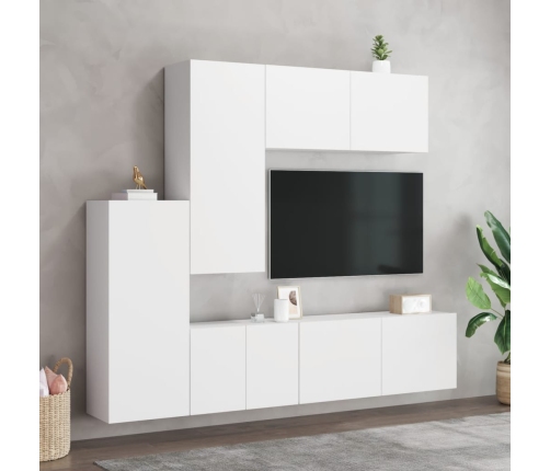 Muebles de TV de pared 5 piezas madera de ingeniería blanco