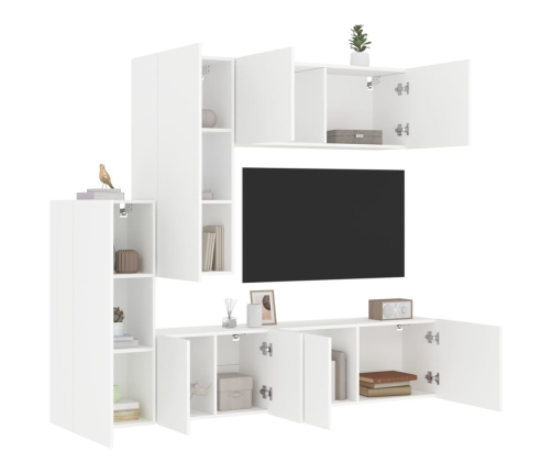 Muebles de TV de pared 5 piezas madera de ingeniería blanco