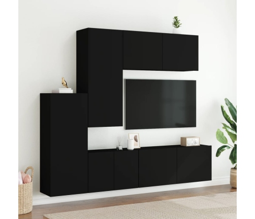 vidaXL Muebles de TV de pared 5 piezas madera de ingeniería negro