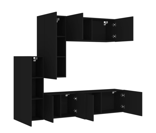 vidaXL Muebles de TV de pared 5 piezas madera de ingeniería negro