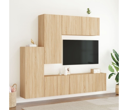 Muebles de TV de pared 5 pzas madera de ingeniería roble Sonoma