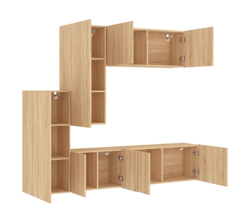 Muebles de TV de pared 5 pzas madera de ingeniería roble Sonoma