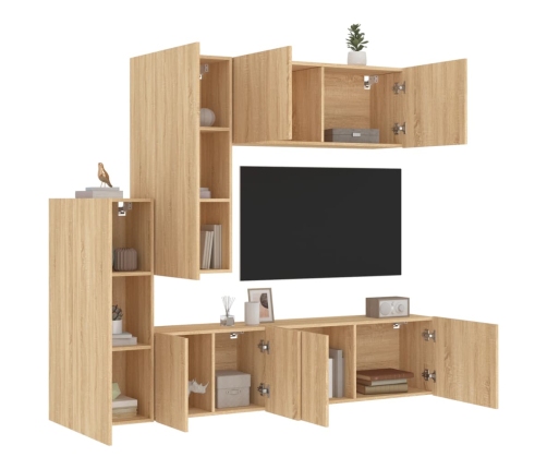 Muebles de TV de pared 5 pzas madera de ingeniería roble Sonoma