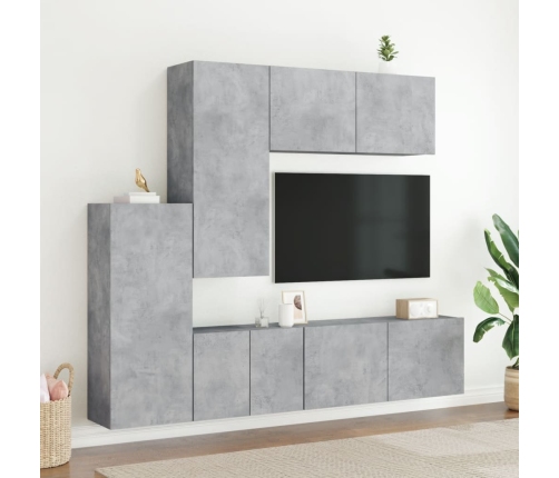 vidaXL Muebles de TV de pared 5 pzas madera ingeniería gris hormigón