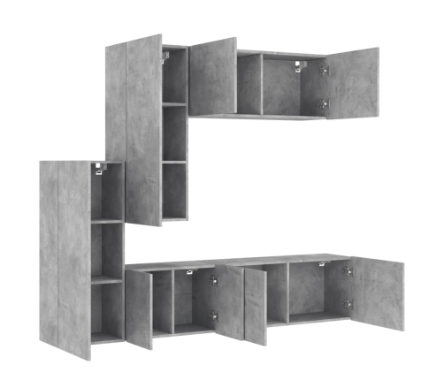 vidaXL Muebles de TV de pared 5 pzas madera ingeniería gris hormigón