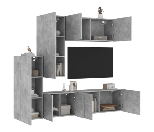 Muebles de TV de pared 5 pzas madera ingeniería gris hormigón