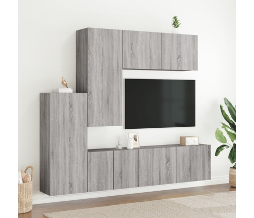 Muebles de TV de pared 5 pzas madera de ingeniería gris Sonoma