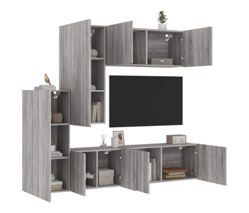 Muebles de TV de pared 5 pzas madera de ingeniería gris Sonoma