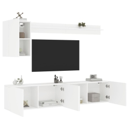 Muebles de TV de pared 5 piezas madera de ingeniería blanco