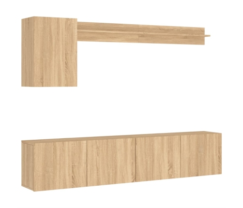 Muebles de TV de pared 5 pzas madera de ingeniería roble Sonoma