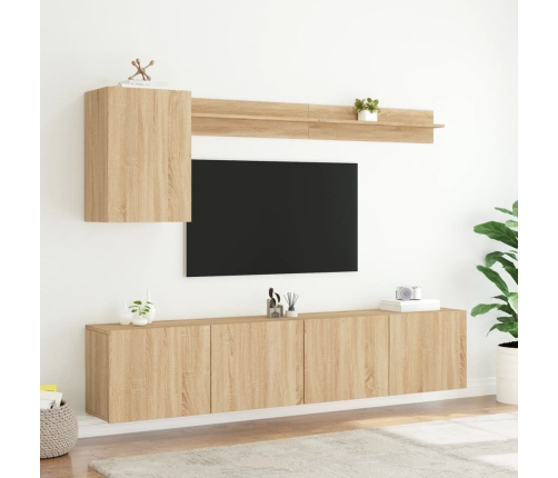 Muebles de TV de pared 5 pzas madera de ingeniería roble Sonoma
