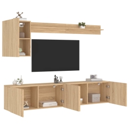 Muebles de TV de pared 5 pzas madera de ingeniería roble Sonoma
