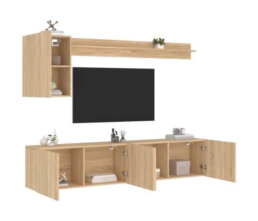 Muebles de TV de pared 5 pzas madera de ingeniería roble Sonoma