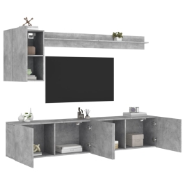 Muebles de TV de pared 5 pzas madera ingeniería gris hormigón