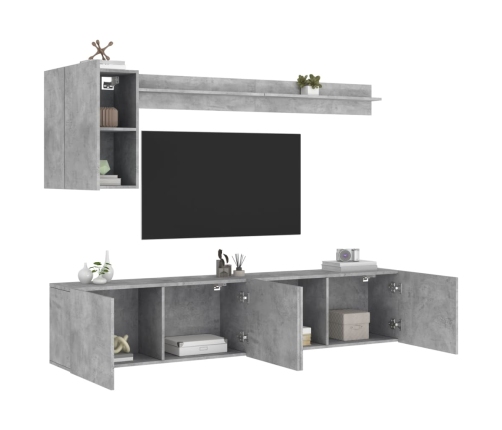 Muebles de TV de pared 5 pzas madera ingeniería gris hormigón