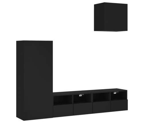 vidaXL Muebles de TV de pared 4 piezas madera de ingeniería negro