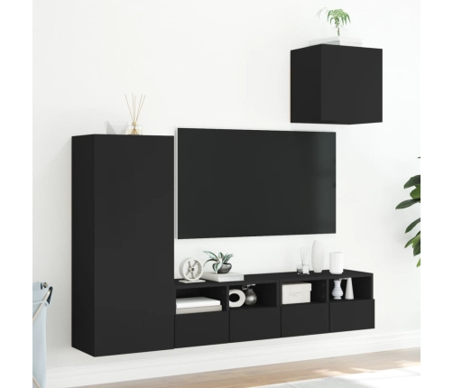 vidaXL Muebles de TV de pared 4 piezas madera de ingeniería negro