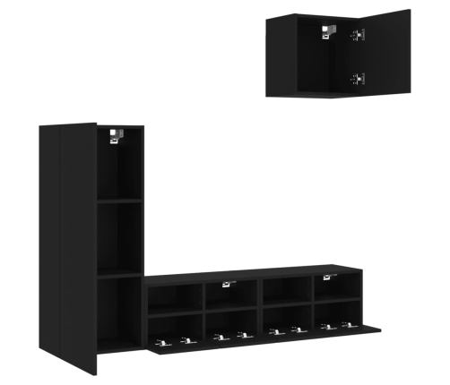 vidaXL Muebles de TV de pared 4 piezas madera de ingeniería negro