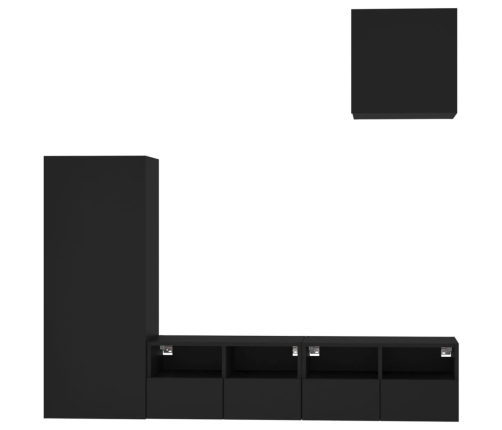 vidaXL Muebles de TV de pared 4 piezas madera de ingeniería negro