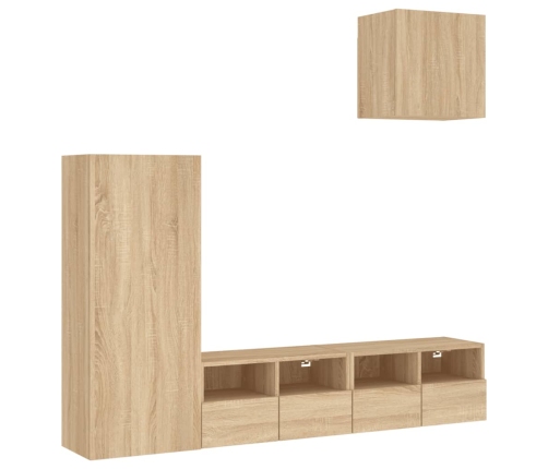 Muebles de TV de pared 4 pzas madera de ingeniería roble Sonoma