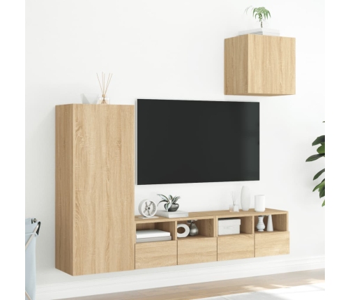 Muebles de TV de pared 4 pzas madera de ingeniería roble Sonoma