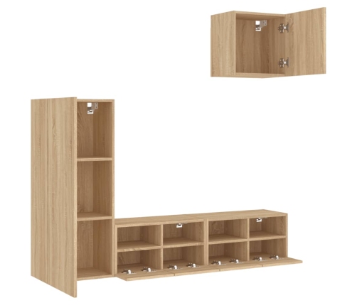 Muebles de TV de pared 4 pzas madera de ingeniería roble Sonoma