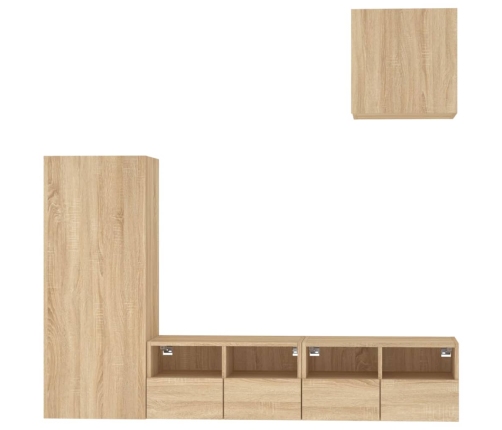 Muebles de TV de pared 4 pzas madera de ingeniería roble Sonoma