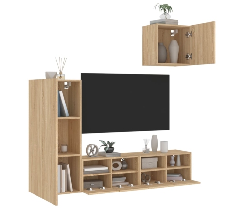 Muebles de TV de pared 4 pzas madera de ingeniería roble Sonoma