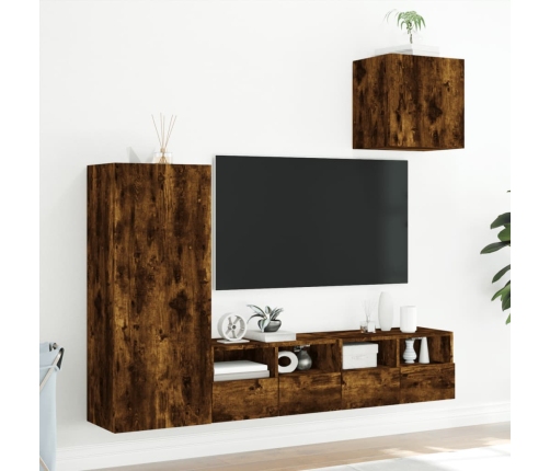 Muebles de TV de pared 4 pzas madera ingeniería roble ahumado