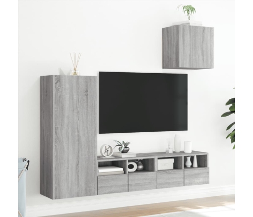 Muebles de TV de pared 4 pzas madera de ingeniería gris Sonoma