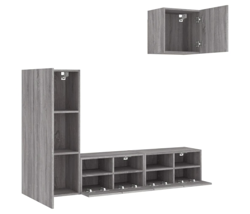 Muebles de TV de pared 4 pzas madera de ingeniería gris Sonoma