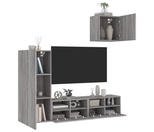 Muebles de TV de pared 4 pzas madera de ingeniería gris Sonoma