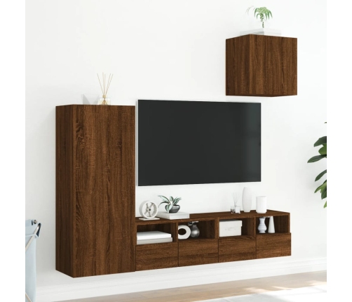 Muebles de TV de pared 4 pzas madera de ingeniería marrón roble