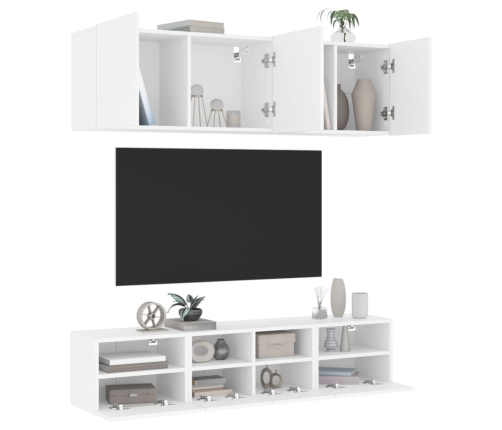 Muebles de TV de pared 5 piezas madera de ingeniería blanco