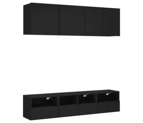 Muebles de TV de pared 5 piezas madera de ingeniería negro